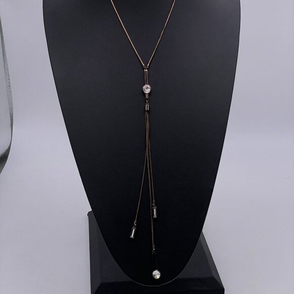 NWT WHBM Crystal from Swarovski Lariat Y Drop Tassel Necklace Rose Tone Classic - Picture 7 of 10